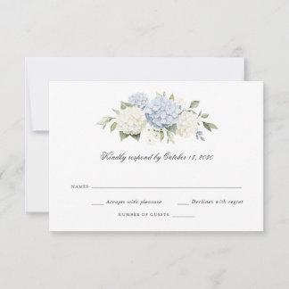 Floral Elegant Blue Hydrangea Wedding RSVP 招待状