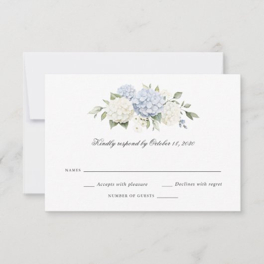 Floral Elegant Blue Hydrangea Wedding RSVP 招待状 (正面)