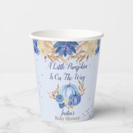 Floral Elegant Blue Pumpkin Baby Shower 紙コップ