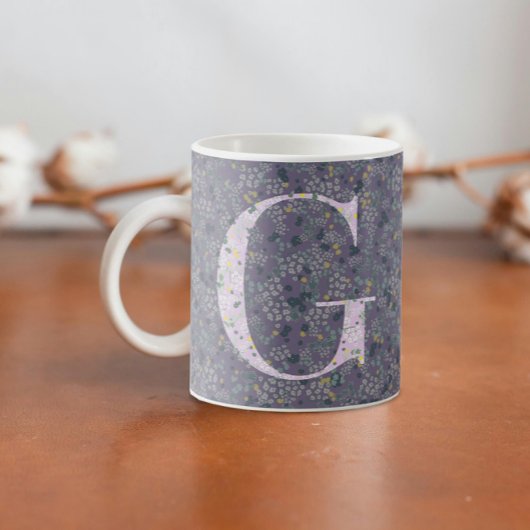 Floral Elegant Classy Monogram G purple w/phrase コーヒーマグカップ