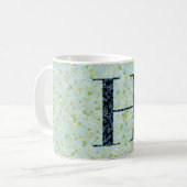 Floral Elegant Classy Monogram H blue w/phrase コーヒーマグカップ (正面左)