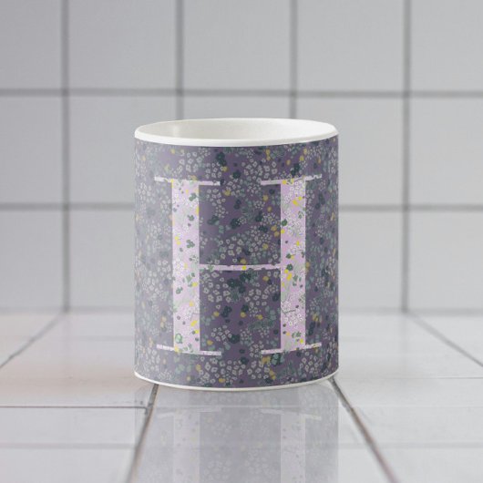 Floral Elegant Classy Monogram H purple w/phrase コーヒーマグカップ