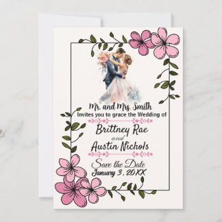 Floral Elegant Couple Wedding Invitation 招待状