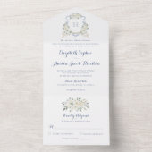 Floral Elegant Dusty Blue Crest Greenery Wedding オールインワン招待状 (内側)