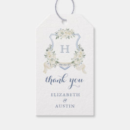 Floral Elegant Dusty Blue Crest Wedding Thank You ギフトタグ