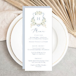 Floral Elegant Dusty Blue White Wedding Crest Menu メニュー
