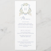 Floral Elegant Dusty Blue White Wedding Crest Menu メニュー (正面)