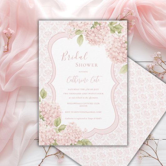 Floral Elegant Pink Hydrangea Bridal Shower  招待状