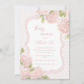 Floral Elegant Pink Hydrangea Plaid Baby Shower 招待状 (正面)