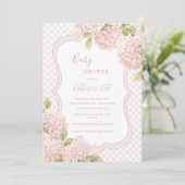 Floral Elegant Pink Hydrangea Plaid Baby Shower 招待状 (スタンド正面)