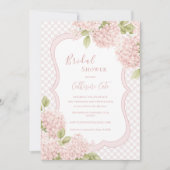 Floral Elegant Pink Hydrangea Plaid Bridal Shower 招待状 (正面)