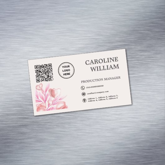 Floral Elegant QR Code Business Logo マグネット名刺 (インサイチュ)