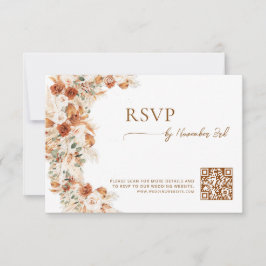 Floral Elegant Script Wedding Website QR Code 出欠カード