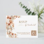 Floral Elegant Script Wedding Website QR Code 出欠カード (スタンド正面)