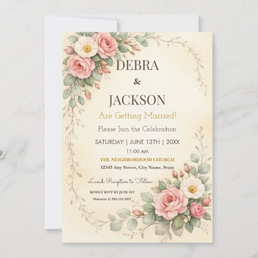 Floral Elegant Simple Botanical Wedding 招待状 (正面)