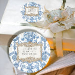 Floral Elegant Vintage Blue White Gold Bridal ラウンドシール<br><div class="desc">Classic, traditional yet modern Bridal Shower decor in blue and white for an elegant vintage theme. Graphically designed, 3D looking baroque rococo gold frame is placed over an elegant vintage French or English classic floral wallpaper pattern. Created from a black and white printer's ornament etched frame combined with a small...</div>