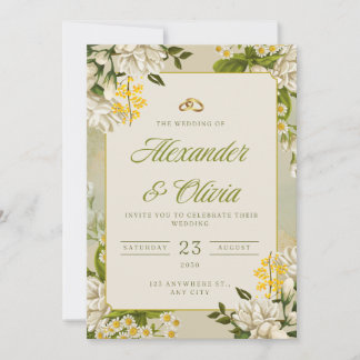 Floral Elegant Wedding Invitation | White & Gold 招待状