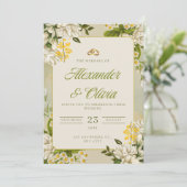 Floral Elegant Wedding Invitation | White & Gold 招待状 (スタンド正面)
