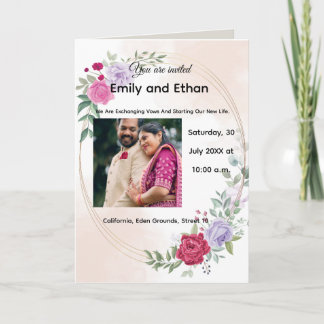 Floral Elegant Wedding Invitation with Couples. カード