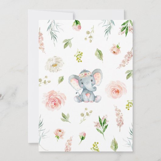 Floral Elephant Baby Shower 招待状 (裏面)