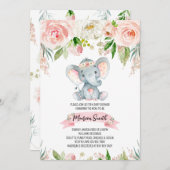 Floral Elephant Baby Shower 招待状 (正面/裏面)
