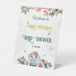 Floral Elephant  Baby Shower Welcome Sign. 台座サイン