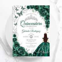 Floral Emerald Green Silver Quinceanera