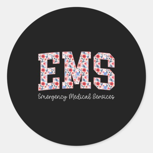 Floral Ems Emergency Medical Services Emt Wildflow ラウンドシール (正面)