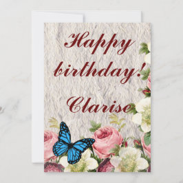 Floral Ephemera vibrant color paper art サンキューカード