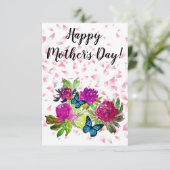 Floral Ephemera vibrant color pink art サンキューカード (スタンド正面)