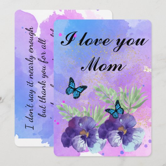 Floral Ephemera vibrant color pink art サンキューカード (正面/裏面)