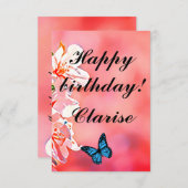 Floral Ephemera vibrant color pink art サンキューカード (正面/裏面)