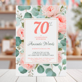 Floral eucalyptus and blush peonies 70th birthday 招待状