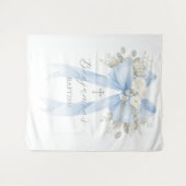 Floral Eucalyptus Blue Bow Baby Boy Baptism タペストリー (正面(横))