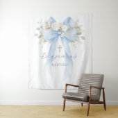 Floral Eucalyptus Blue Bow Baby Boy Baptism タペストリー (インサイチュ)