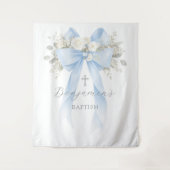 Floral Eucalyptus Blue Bow Baby Boy Baptism タペストリー (正面)