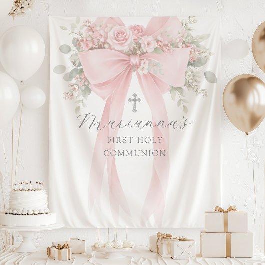 Floral Eucalyptus Bow First Holy Communion タペストリー