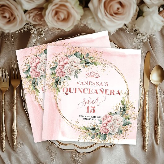 Floral Eucalyptus Napkins in Blush Pink for Quince スタンダードカクテルナプキン