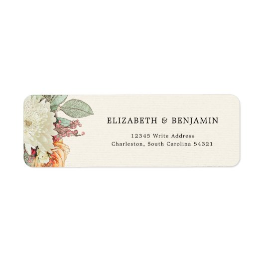 Floral Eucalyptus Rose Wedding RSVP Return Address ラベル (正面)