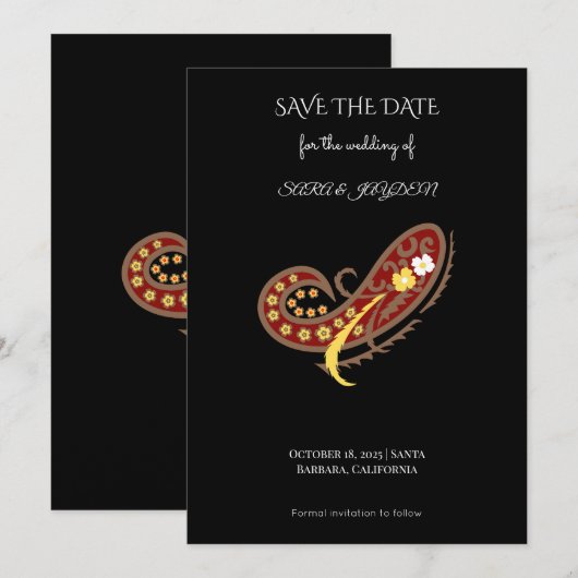 Floral Fabric Pattern – Paisley Clip Art Poster セーブザデート (正面/裏面)