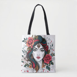 Floral  Face – Boho Beauty Tote トートバッグ