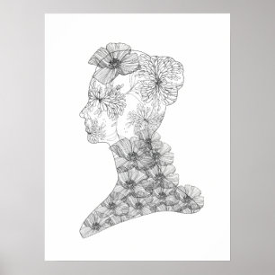 Floral Face Illustration Fashion & Beauty ポスター