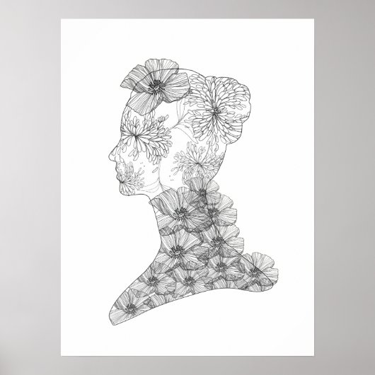 Floral Face Illustration Fashion & Beauty ポスター (正面)