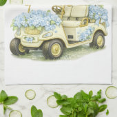 Floral Fairway Hydrangea Golf Cart White Tea Towel キッチンタオル (折り畳み)