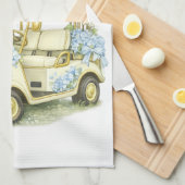 Floral Fairway Hydrangea Golf Cart White Tea Towel キッチンタオル (四つ折り)