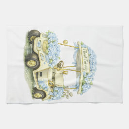Floral Fairway Hydrangea Golf Cart White Tea Towel キッチンタオル