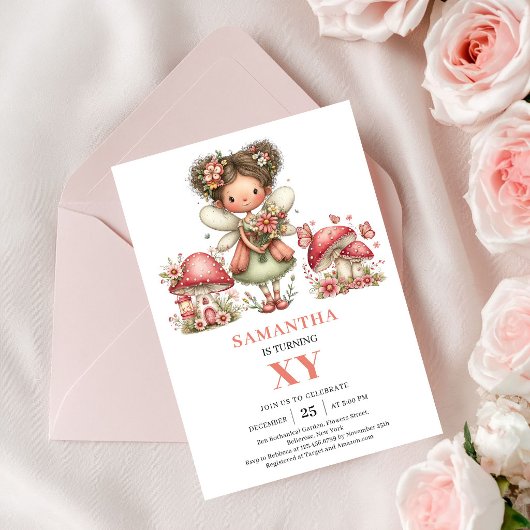 Floral Fairy 3rd Birthday Pastel Pink Invite Card 招待状