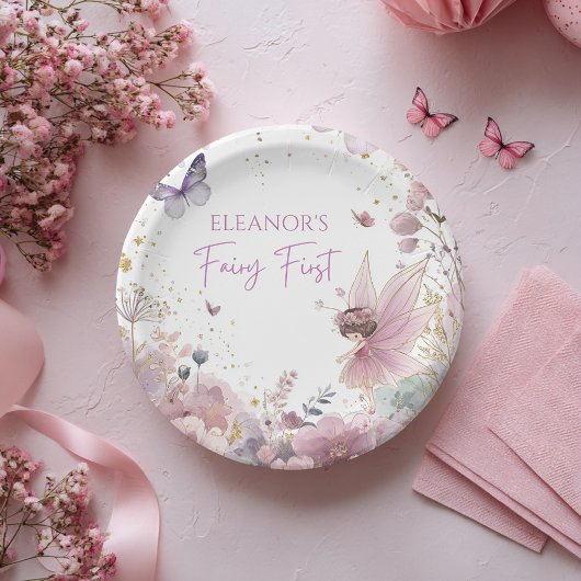 Floral Fairy First Birthday Party Paper Plate ペーパープレート