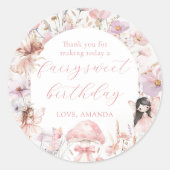Floral Fairy First Birthday Party Sticker ラウンドシール (正面)