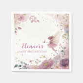 Floral Fairy First Birthday Personalised Napkin スタンダードカクテルナプキン (正面)
